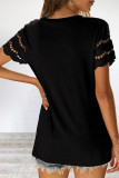 Casual Simplicity Solid Hollowed Out O Neck T-Shirts