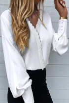Work Simplicity Print Buttons V Neck Tops