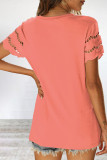 Casual Simplicity Solid Hollowed Out O Neck T-Shirts