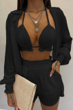 Casual Vacation Solid Solid Color Turndown Collar Long Sleeve Two Pieces