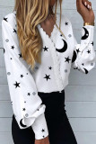Work Simplicity Print Buttons V Neck Tops