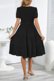 Casual Simplicity Frenulum With Belt O Neck Cake Skirt Dresses