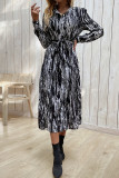 Celebrities Elegant Print Patchwork Turndown Collar A Line Dresses