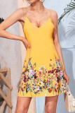 Casual Vacation Print Patchwork V Neck One Step Skirt Dresses
