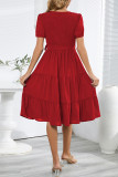 Casual Simplicity Frenulum With Belt O Neck Cake Skirt Dresses