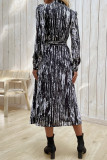 Celebrities Elegant Print Patchwork Turndown Collar A Line Dresses