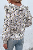 Work Elegant Print Flounce V Neck Tops