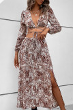 Sexy Vacation National Totem Patchwork Frenulum Slit V Neck Long Sleeve Two Pieces