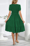 Casual Simplicity Frenulum With Belt O Neck Cake Skirt Dresses