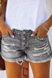 Casual Street Solid Tassel Ripped Buckle Low Waist Straight Denim Shorts