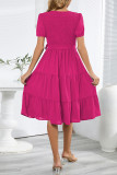 Casual Simplicity Frenulum With Belt O Neck Cake Skirt Dresses