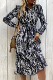 Celebrities Elegant Print Patchwork Turndown Collar A Line Dresses