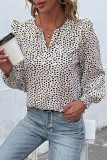 Work Elegant Print Flounce V Neck Tops