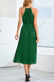 Sexy Simplicity Solid Frenulum Halter Pleated Dresses