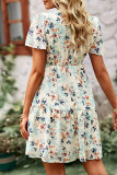 Elegant Simplicity Floral Patchwork Mandarin Collar Pleated Dresses