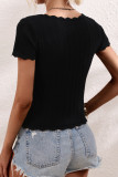 Casual Simplicity Solid Hollowed Out U Neck T-Shirts