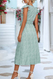 Sweet Elegant Print Frenulum Flounce A Line Dresses
