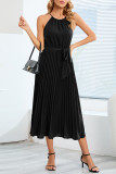 Sexy Simplicity Solid Frenulum Halter Pleated Dresses