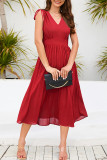 Sexy Elegant Solid Frenulum Fold V Neck Pleated Dresses