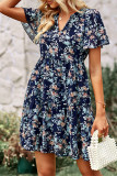 Elegant Simplicity Floral Patchwork Mandarin Collar Pleated Dresses