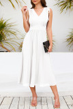 Sexy Elegant Solid Frenulum Fold V Neck Pleated Dresses