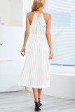 Sexy Simplicity Solid Frenulum Halter Pleated Dresses