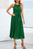 Sexy Simplicity Solid Frenulum Halter Pleated Dresses