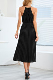 Sexy Simplicity Solid Frenulum Halter Pleated Dresses