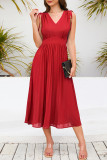 Sexy Elegant Solid Frenulum Fold V Neck Pleated Dresses