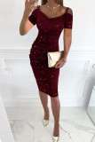 Celebrities Elegant Solid Sequined U Neck Evening Dress Dresses