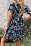Elegant Simplicity Floral Patchwork Mandarin Collar Pleated Dresses