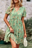 Elegant Simplicity Floral Patchwork Mandarin Collar Pleated Dresses
