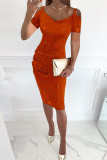 Celebrities Elegant Solid Sequined U Neck Evening Dress Dresses