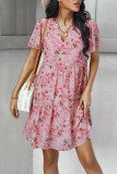 Elegant Simplicity Floral Patchwork Mandarin Collar Pleated Dresses