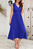 Sexy Elegant Solid Frenulum Fold V Neck Pleated Dresses