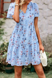 Elegant Simplicity Floral Patchwork Mandarin Collar Pleated Dresses