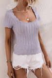 Casual Simplicity Solid Hollowed Out U Neck T-Shirts