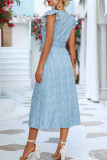 Sweet Elegant Print Frenulum Flounce A Line Dresses