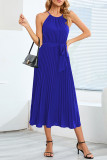 Sexy Simplicity Solid Frenulum Halter Pleated Dresses