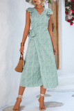 Sweet Elegant Print Frenulum Flounce A Line Dresses