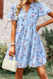 Elegant Simplicity Floral Patchwork Mandarin Collar Pleated Dresses
