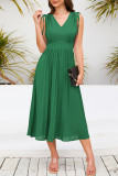 Sexy Elegant Solid Frenulum Fold V Neck Pleated Dresses