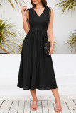 Sexy Elegant Solid Frenulum Fold V Neck Pleated Dresses
