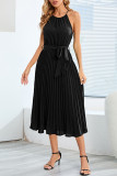Sexy Simplicity Solid Frenulum Halter Pleated Dresses