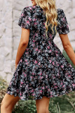 Elegant Simplicity Floral Patchwork Mandarin Collar Pleated Dresses