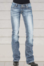 Street Solid Make Old Mid Waist Denim Jeans