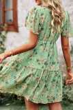 Elegant Simplicity Floral Patchwork Mandarin Collar Pleated Dresses