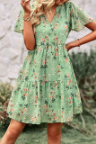 Elegant Simplicity Floral Patchwork Mandarin Collar Pleated Dresses