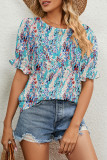 Elegant Floral Flounce Printing O Neck T-Shirts