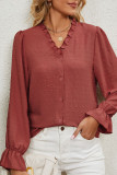 Work Daily Solid Buckle V Neck Tops